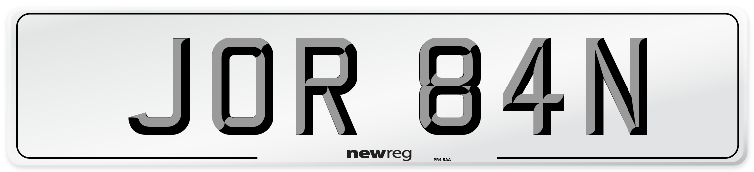 JOR 84N Number Plate from New Reg